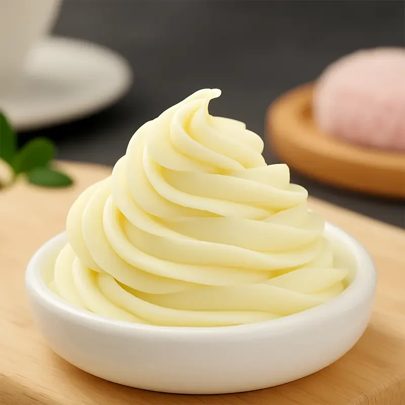 Smooth and creamy custard swirl in white bowl—ideal custard powder application for baking, desserts, and fillings